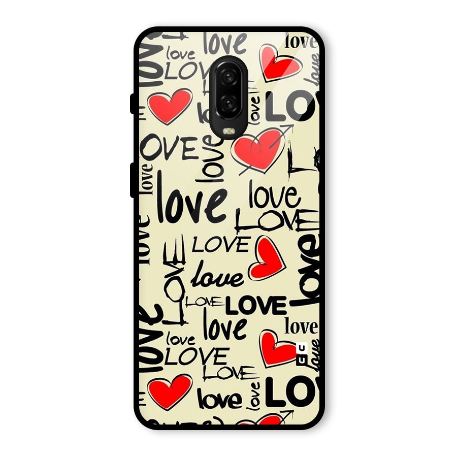 Love Hearts Pattern Glass Back Case for OnePlus 6T