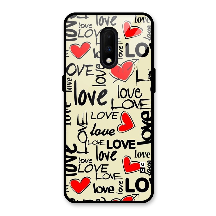Love Hearts Pattern Glass Back Case for OnePlus 7