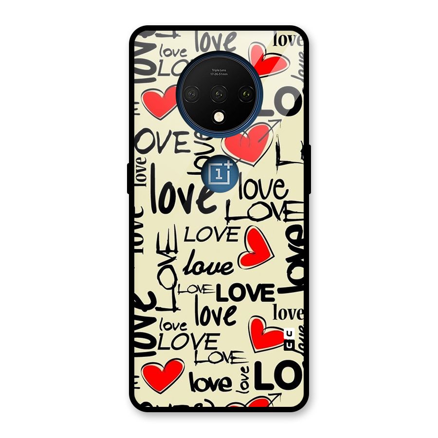 Love Hearts Pattern Glass Back Case for OnePlus 7T