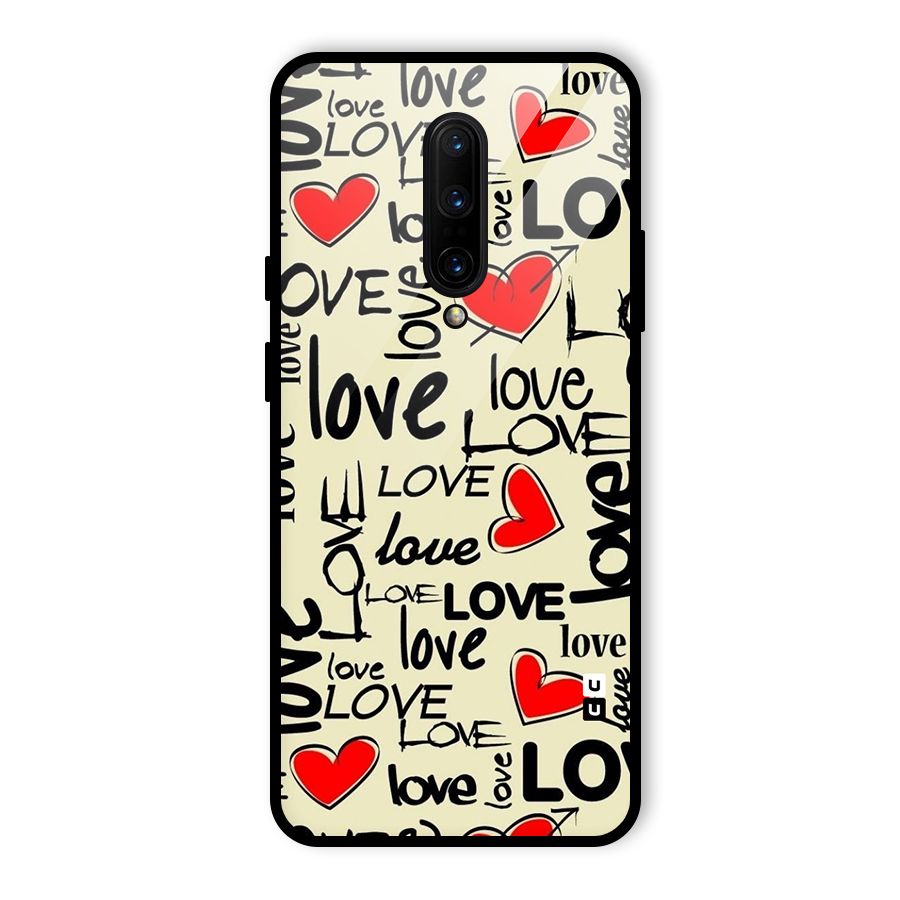 Love Hearts Pattern Glass Back Case for OnePlus 7 Pro
