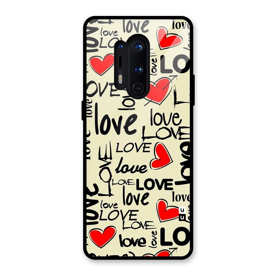 Love Hearts Pattern Glass Back Case for OnePlus 8 Pro