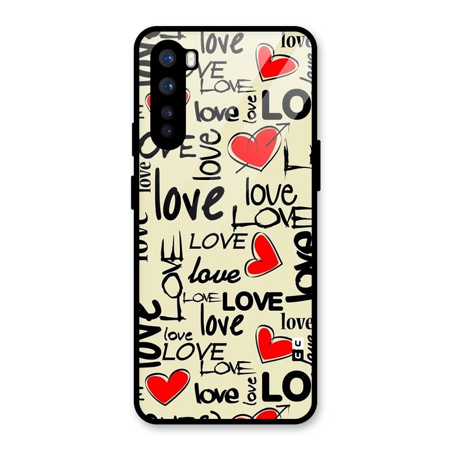 Love Hearts Pattern Glass Back Case for OnePlus Nord