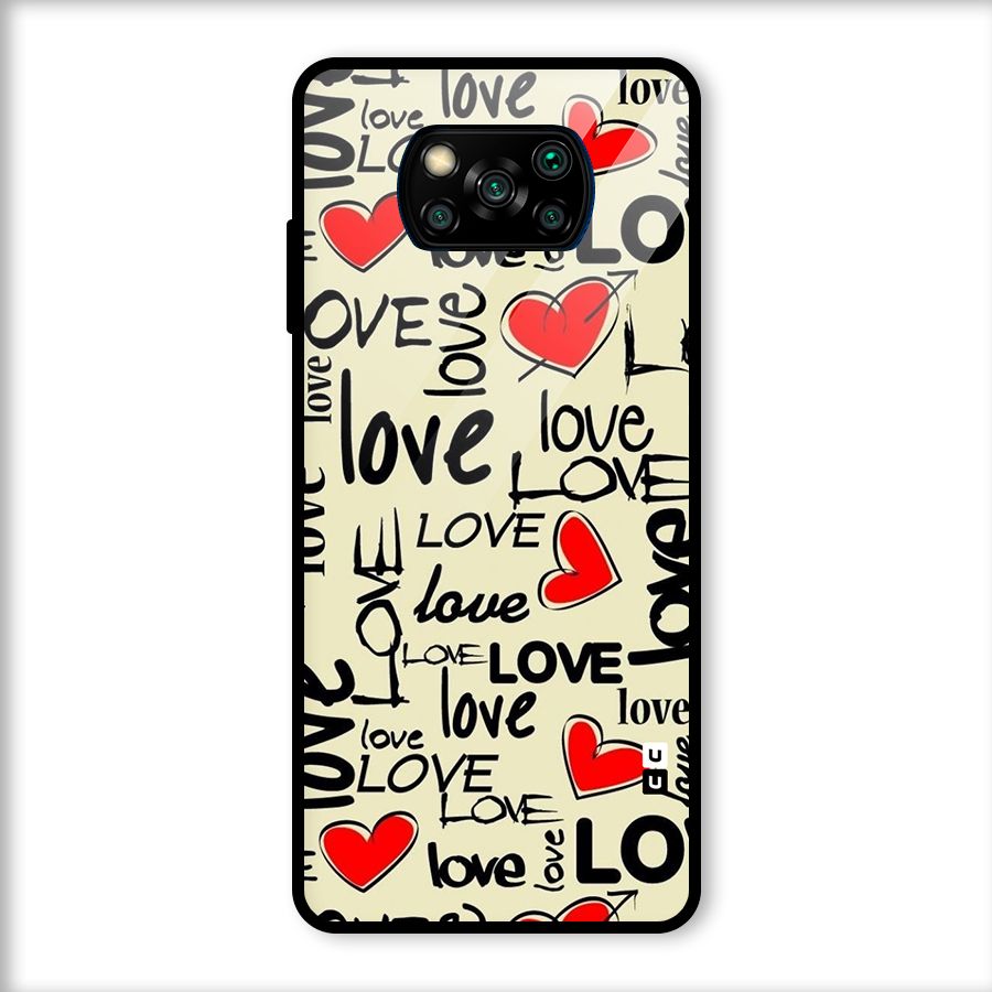 Love Hearts Pattern Glass Back Case for Poco X3