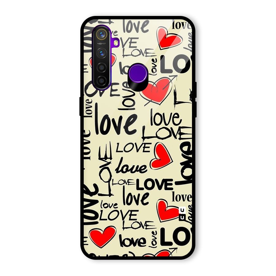 Love Hearts Pattern Glass Back Case for Realme 5 Pro