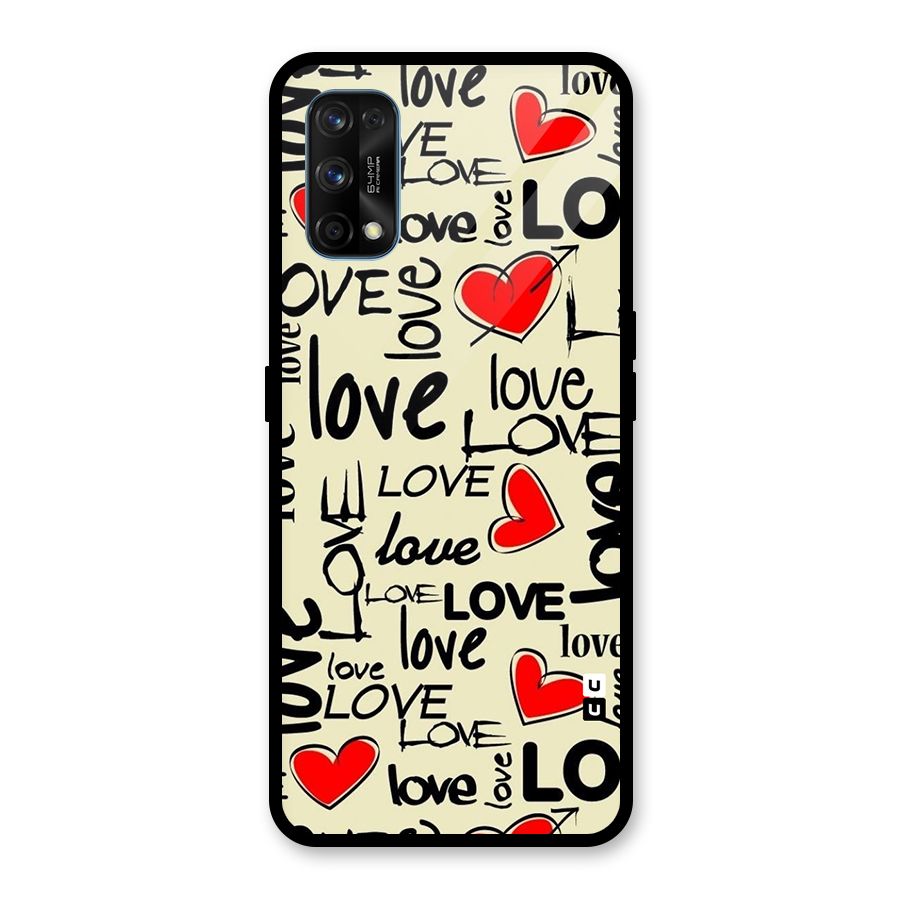 Love Hearts Pattern Glass Back Case for Realme 7 Pro
