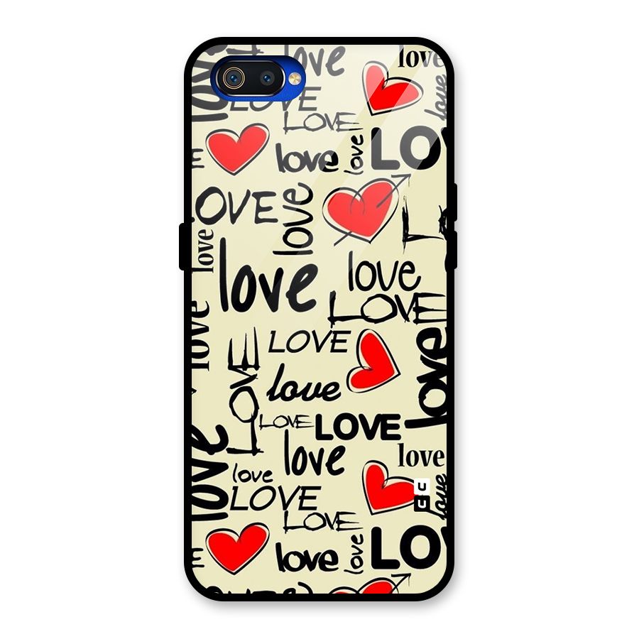 Love Hearts Pattern Glass Back Case for Realme C2