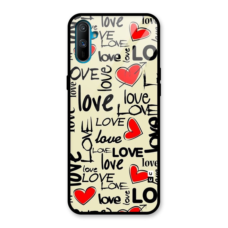 Love Hearts Pattern Glass Back Case for Realme C3