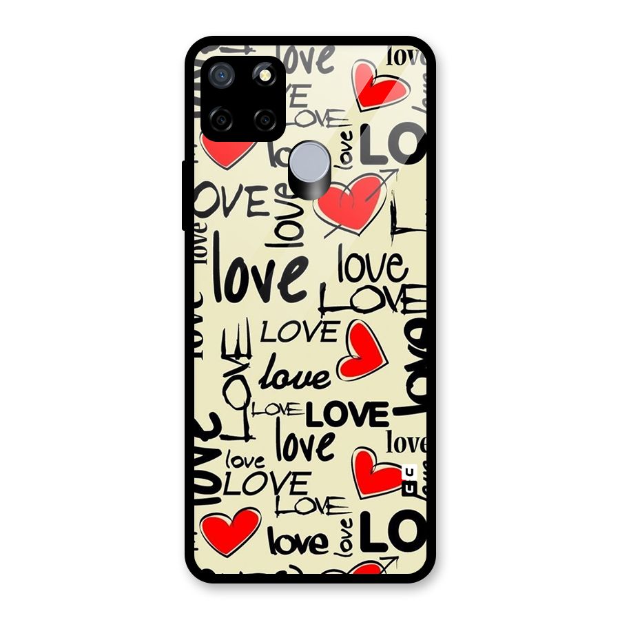 Love Hearts Pattern Glass Back Case for Realme Narzo 30A