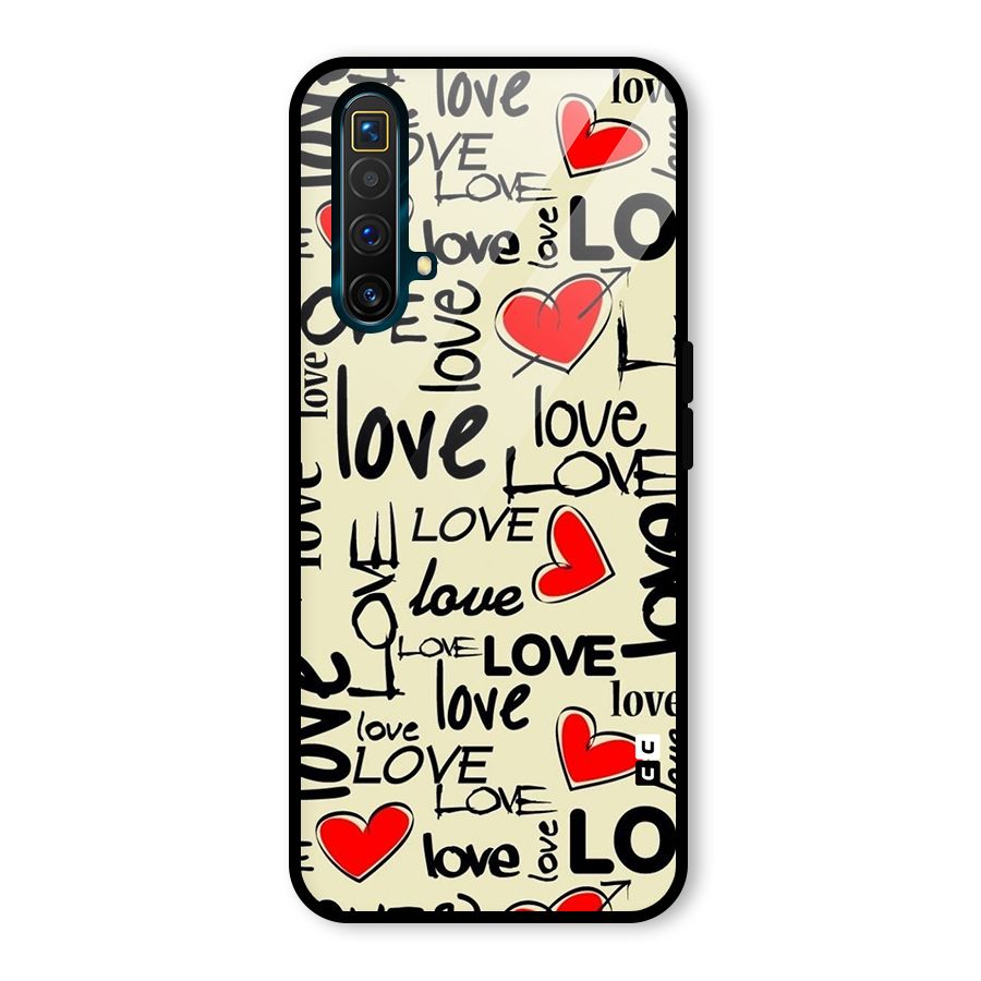 Love Hearts Pattern Glass Back Case for Realme X3 SuperZoom