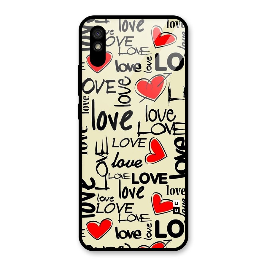Love Hearts Pattern Glass Back Case for Redmi 9i