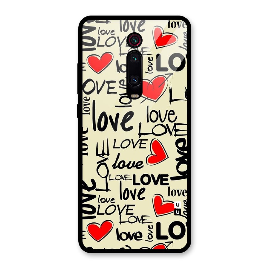Love Hearts Pattern Glass Back Case for Redmi K20