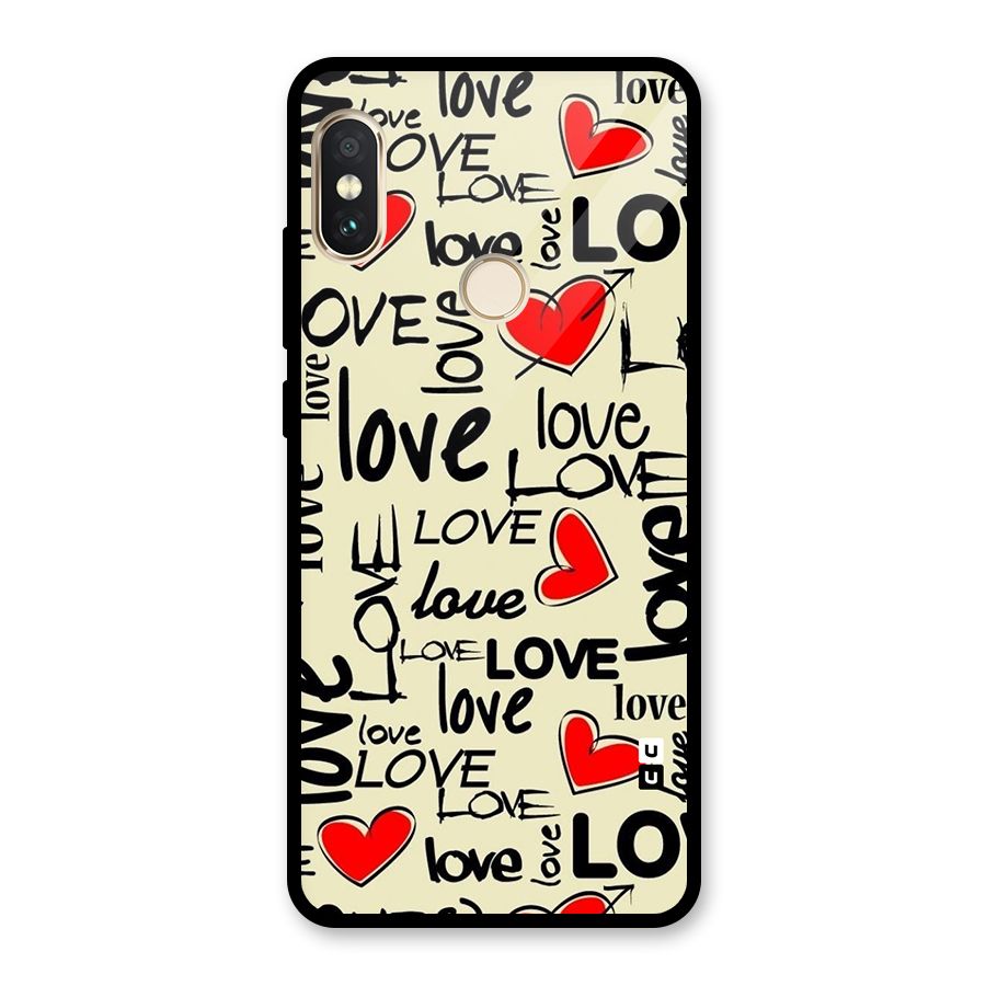 Love Hearts Pattern Glass Back Case for Redmi Note 5 Pro