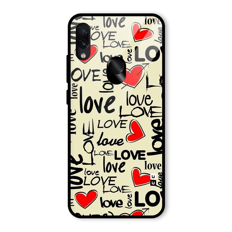 Love Hearts Pattern Glass Back Case for Redmi Note 7 Pro