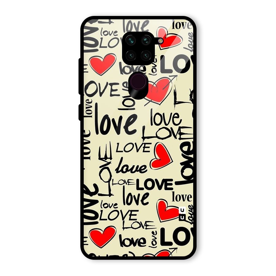Love Hearts Pattern Glass Back Case for Redmi Note 9