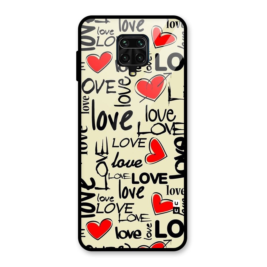Love Hearts Pattern Glass Back Case for Redmi Note 9 Pro
