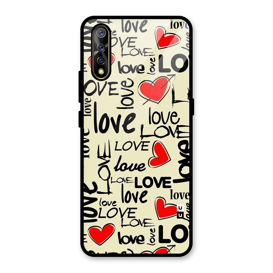 Love Hearts Pattern Glass Back Case for Vivo S1