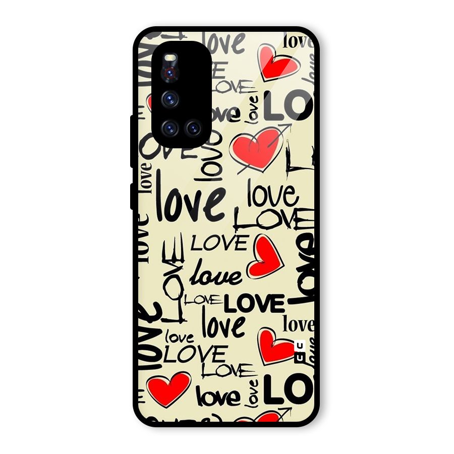 Love Hearts Pattern Glass Back Case for Vivo V19