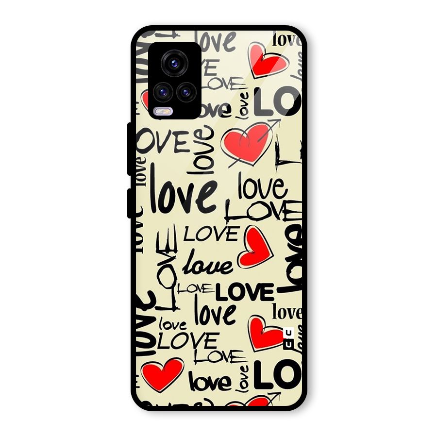 Love Hearts Pattern Glass Back Case for Vivo V20