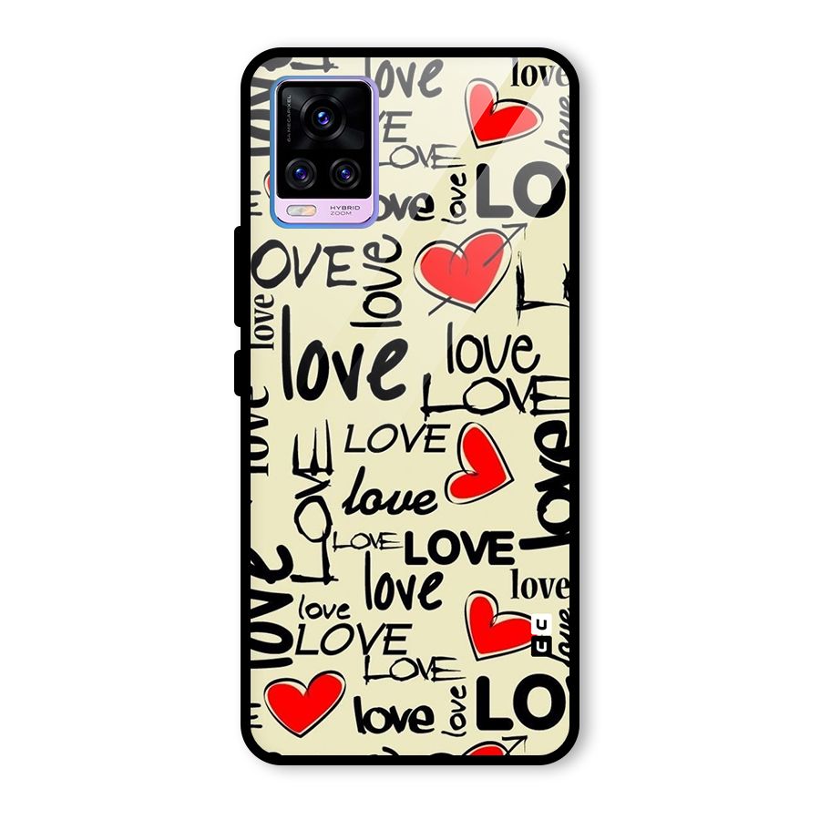 Love Hearts Pattern Glass Back Case for Vivo V20 Pro