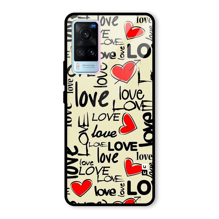 Love Hearts Pattern Glass Back Case for Vivo X60
