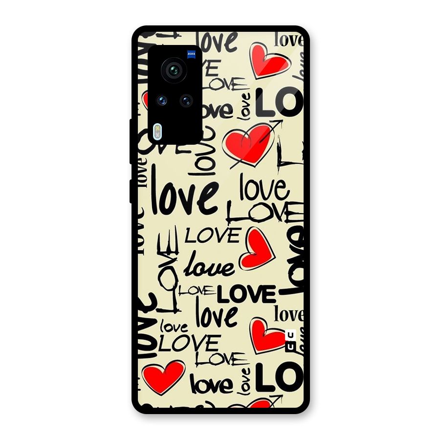 Love Hearts Pattern Glass Back Case for Vivo X60 Pro