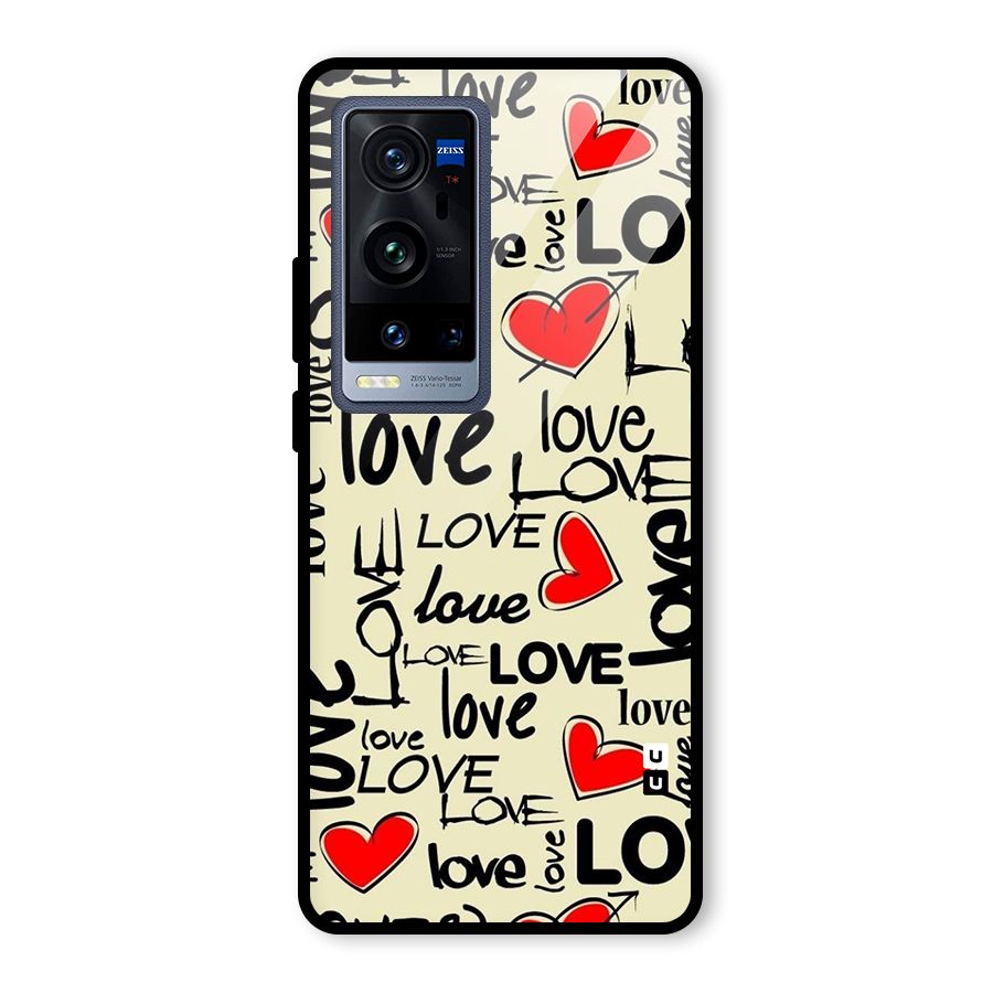 Love Hearts Pattern Glass Back Case for Vivo X60 Pro Plus