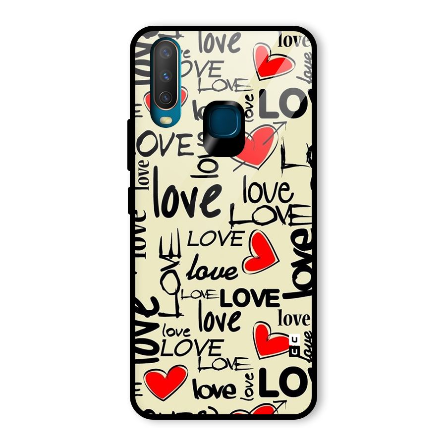 Love Hearts Pattern Glass Back Case for Vivo Y12