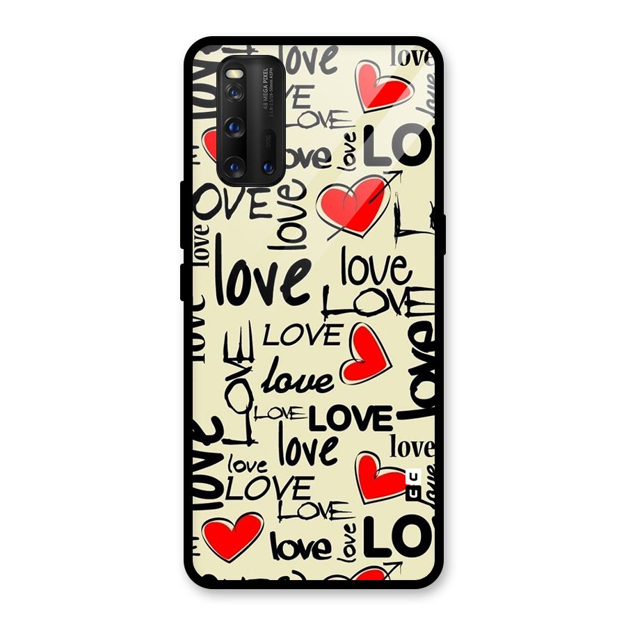 Love Hearts Pattern Glass Back Case for Vivo iQOO 3