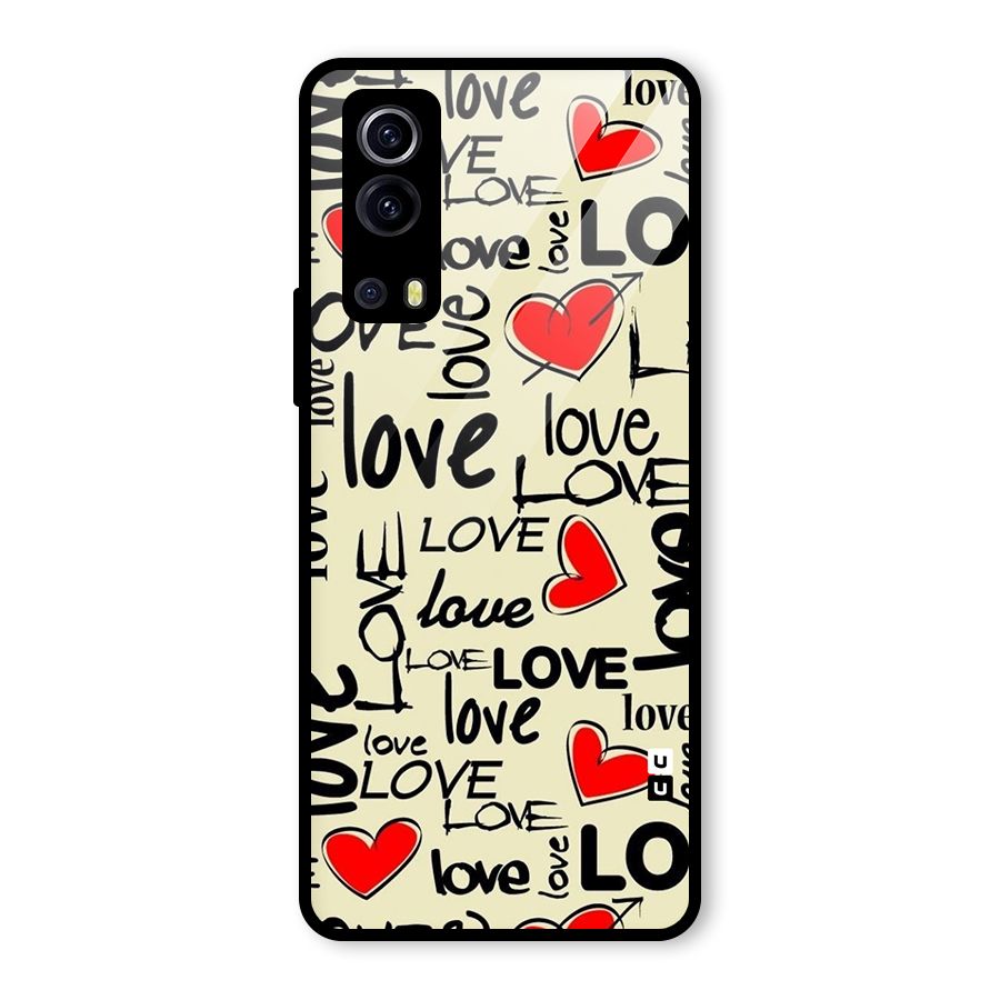 Love Hearts Pattern Glass Back Case for Vivo iQOO Z3