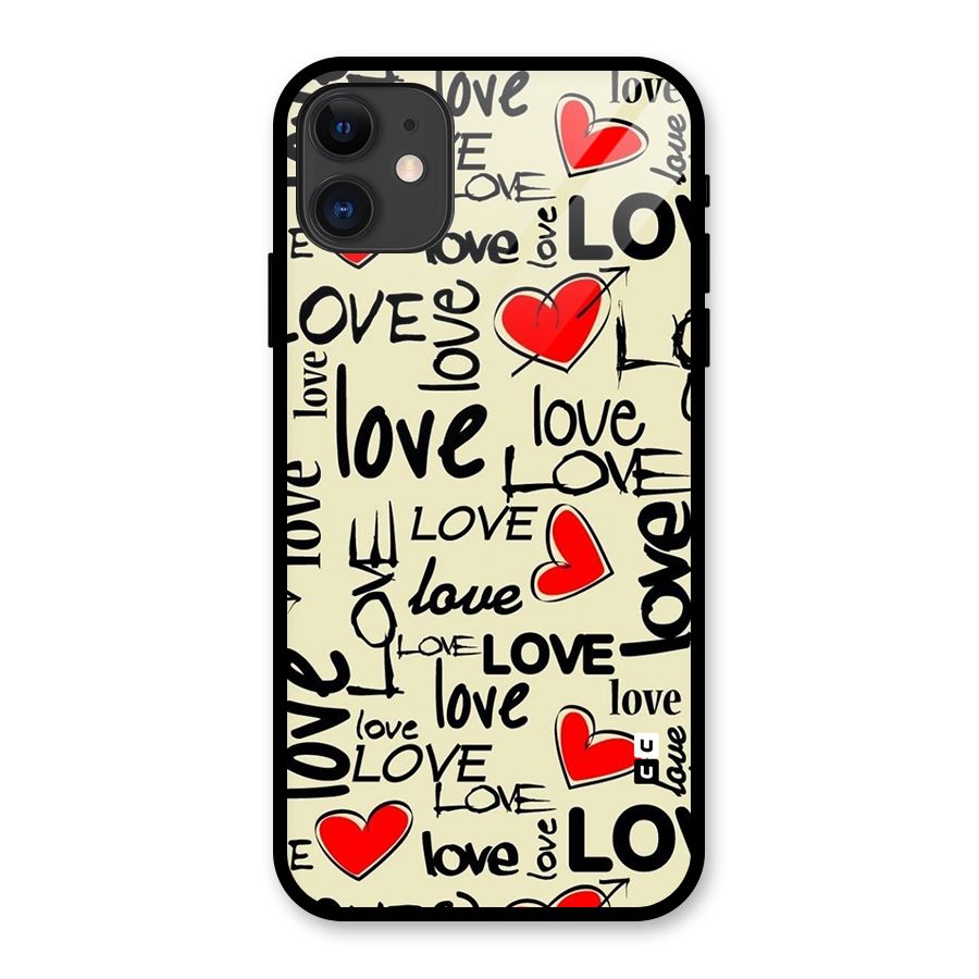 Love Hearts Pattern Glass Back Case for iPhone 11