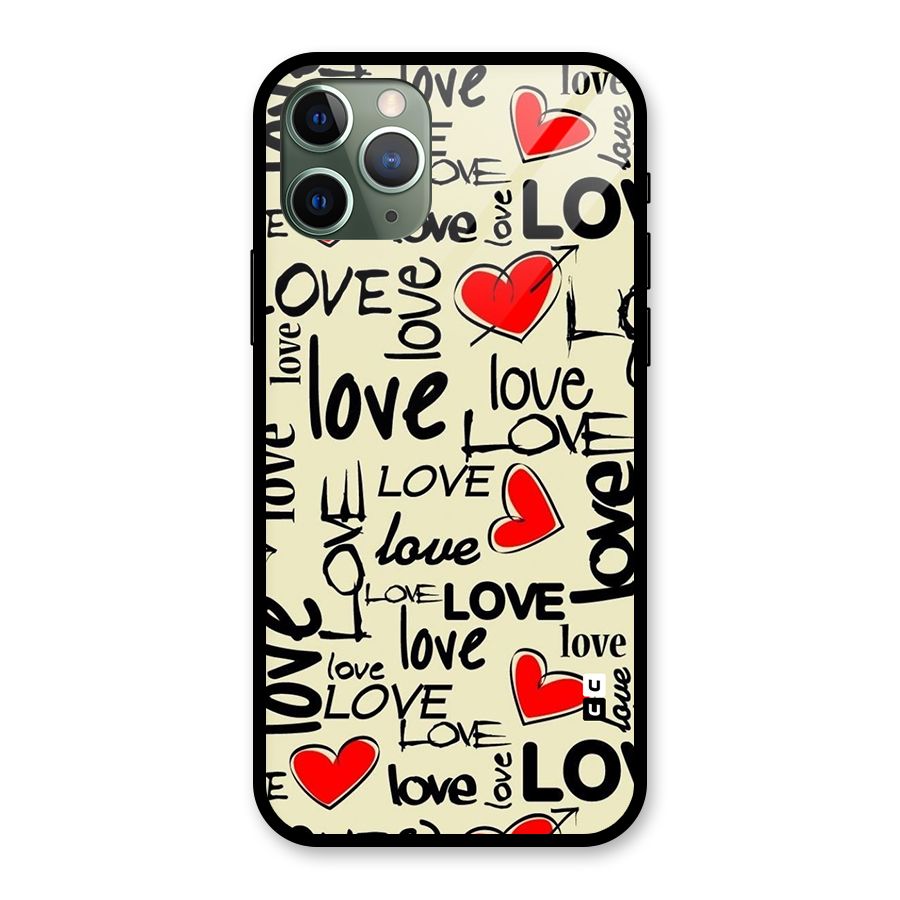 Love Hearts Pattern Glass Back Case for iPhone 11 Pro