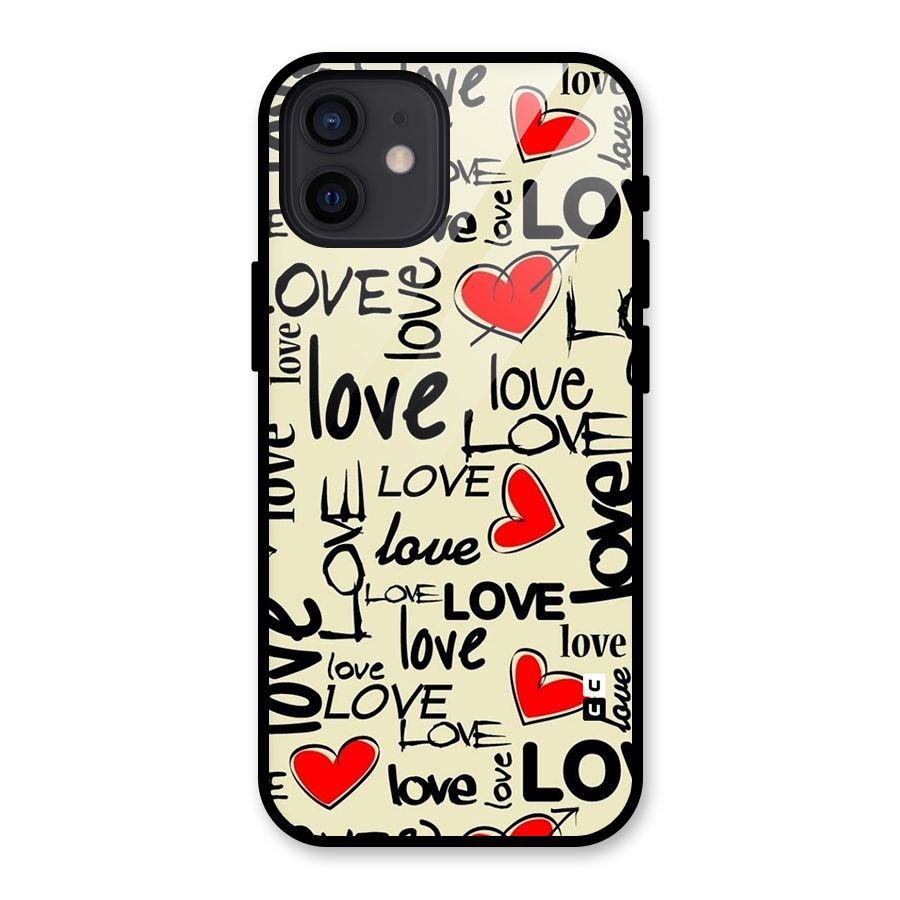 Love Hearts Pattern Glass Back Case for iPhone 12