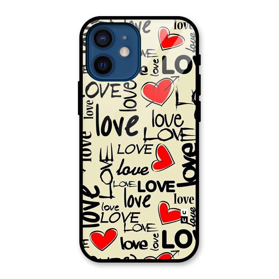 Love Hearts Pattern Glass Back Case for iPhone 12 Mini