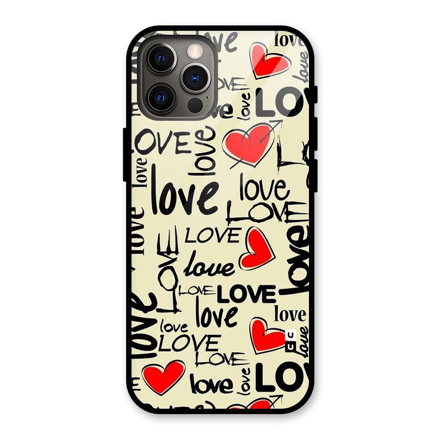 Love Hearts Pattern Glass Back Case for iPhone 12 Pro
