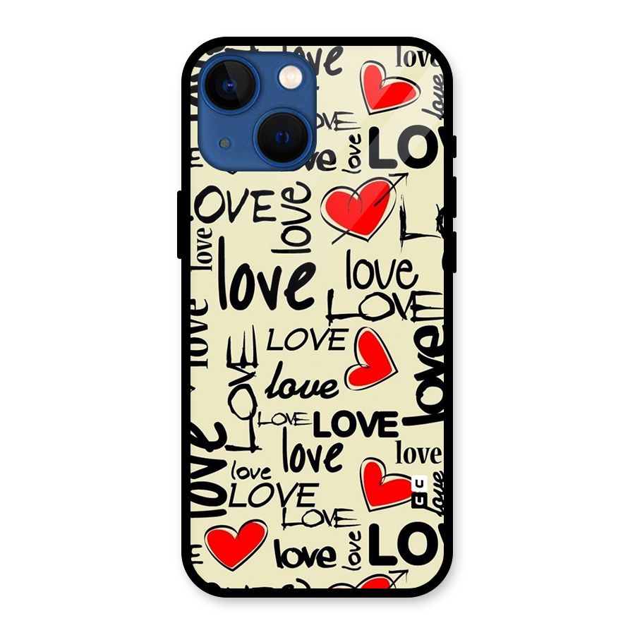 Love Hearts Pattern Glass Back Case for iPhone 13 Mini