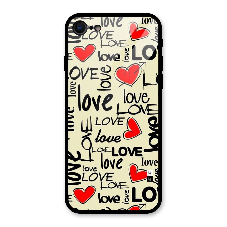 Love Hearts Pattern Glass Back Case for iPhone 7