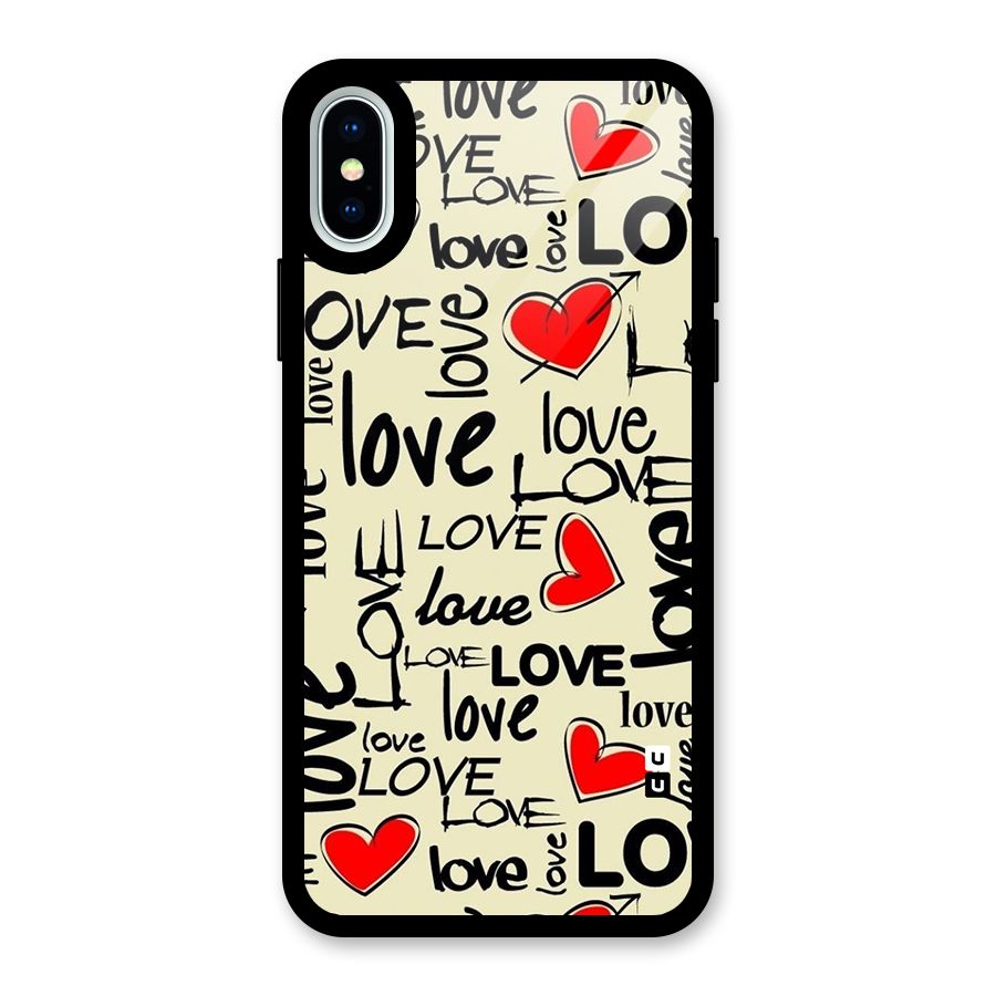 Love Hearts Pattern Glass Back Case for iPhone X