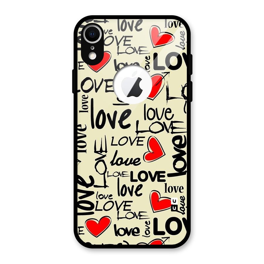 Love Hearts Pattern Glass Back Case for iPhone XR Logo Cut