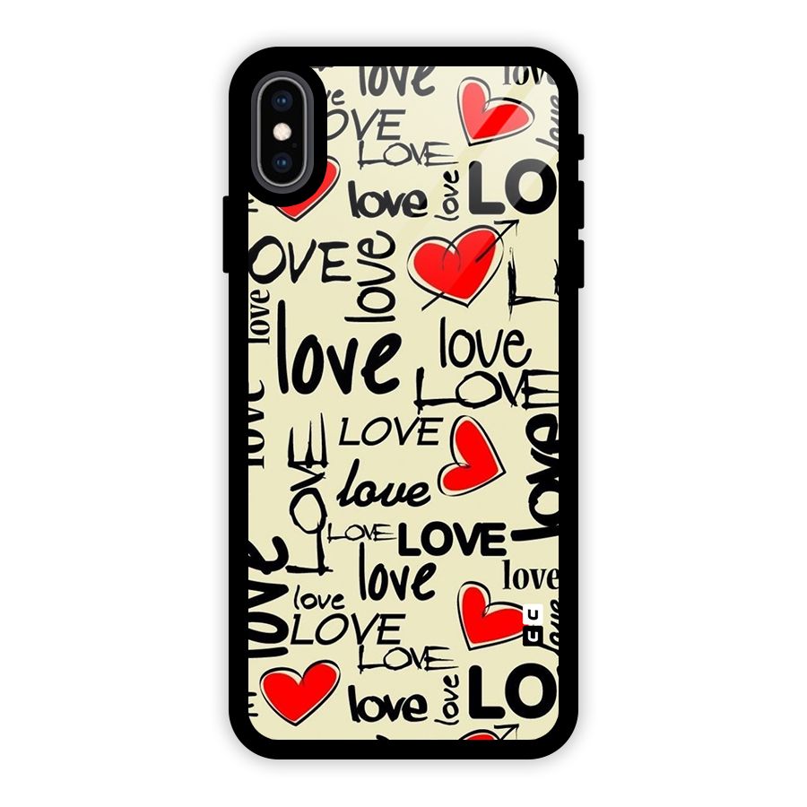 Love Hearts Pattern Glass Back Case for iPhone XS Max