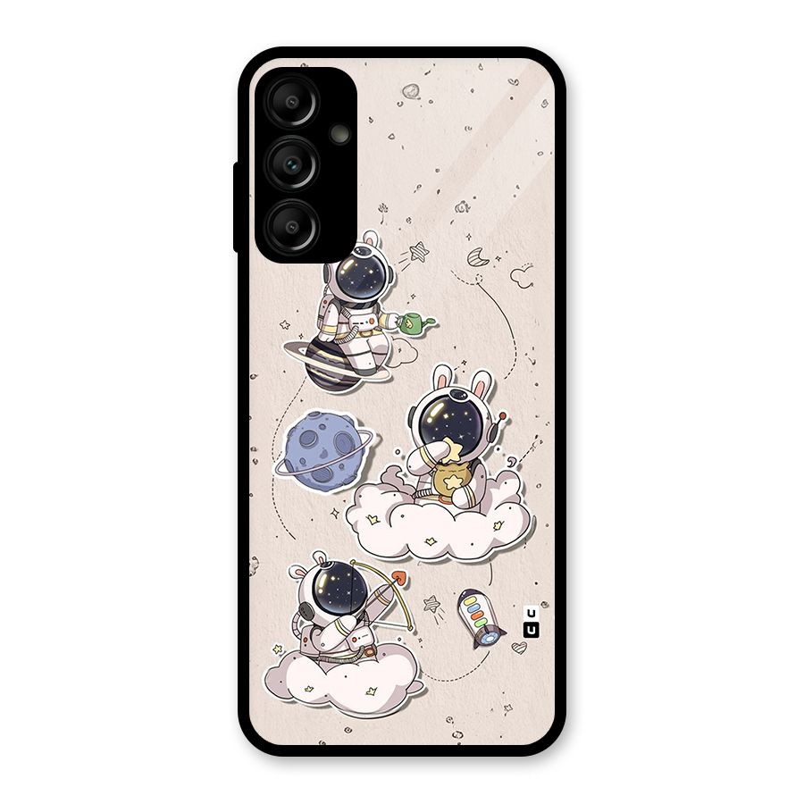 Lovely Astronaut Playing Glass Back Case for Galaxy A14 5G