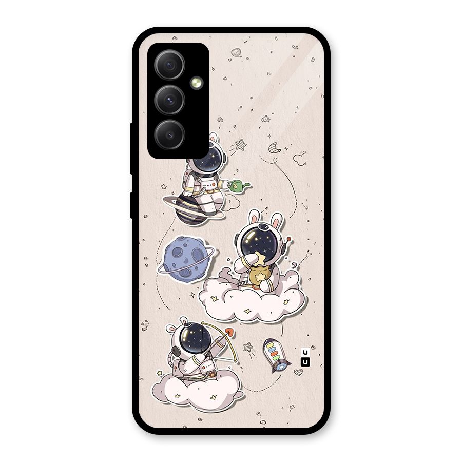 Lovely Astronaut Playing Glass Back Case for Galaxy A34