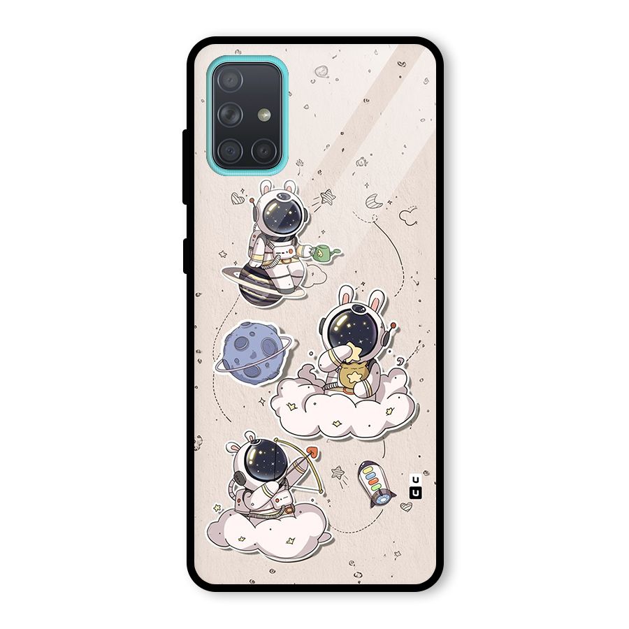 Lovely Astronaut Playing Glass Back Case for Galaxy A71