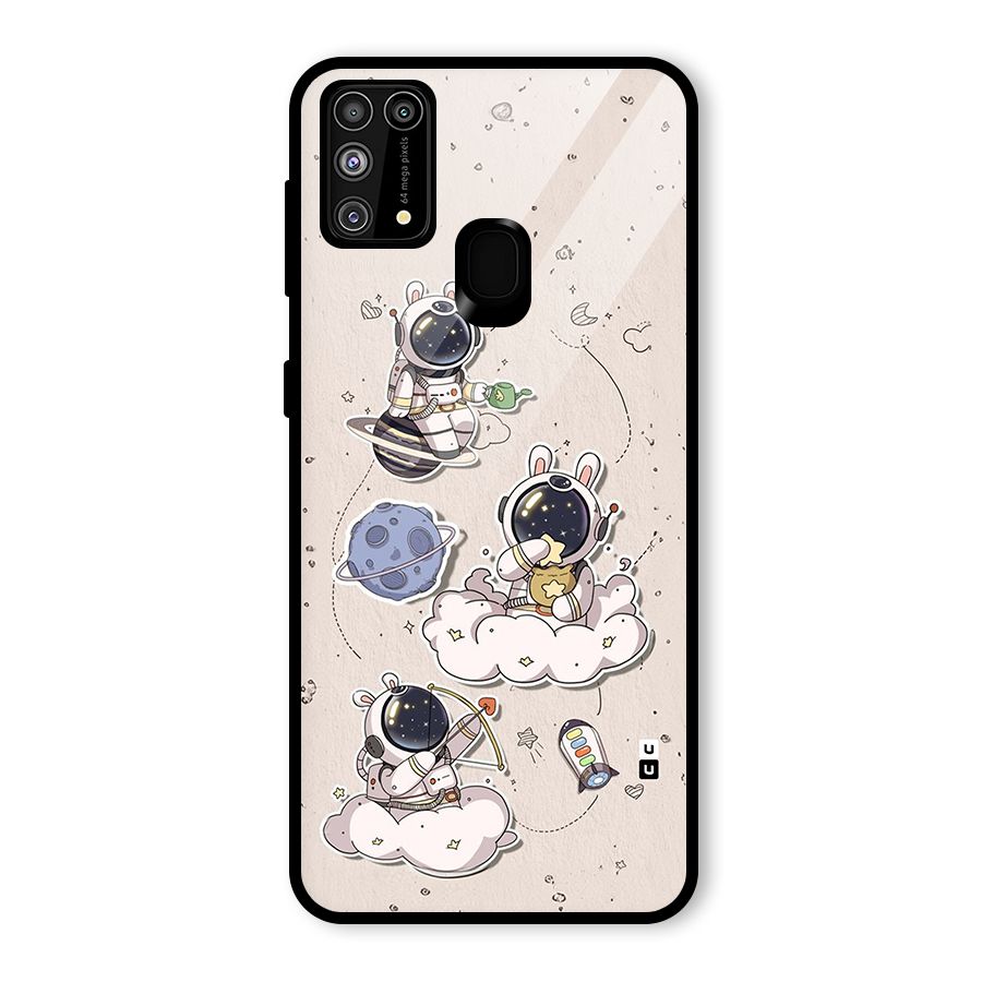 Lovely Astronaut Playing Glass Back Case for Galaxy F41