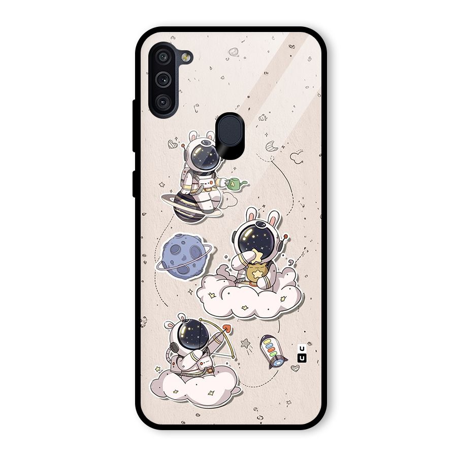 Lovely Astronaut Playing Glass Back Case for Galaxy M11