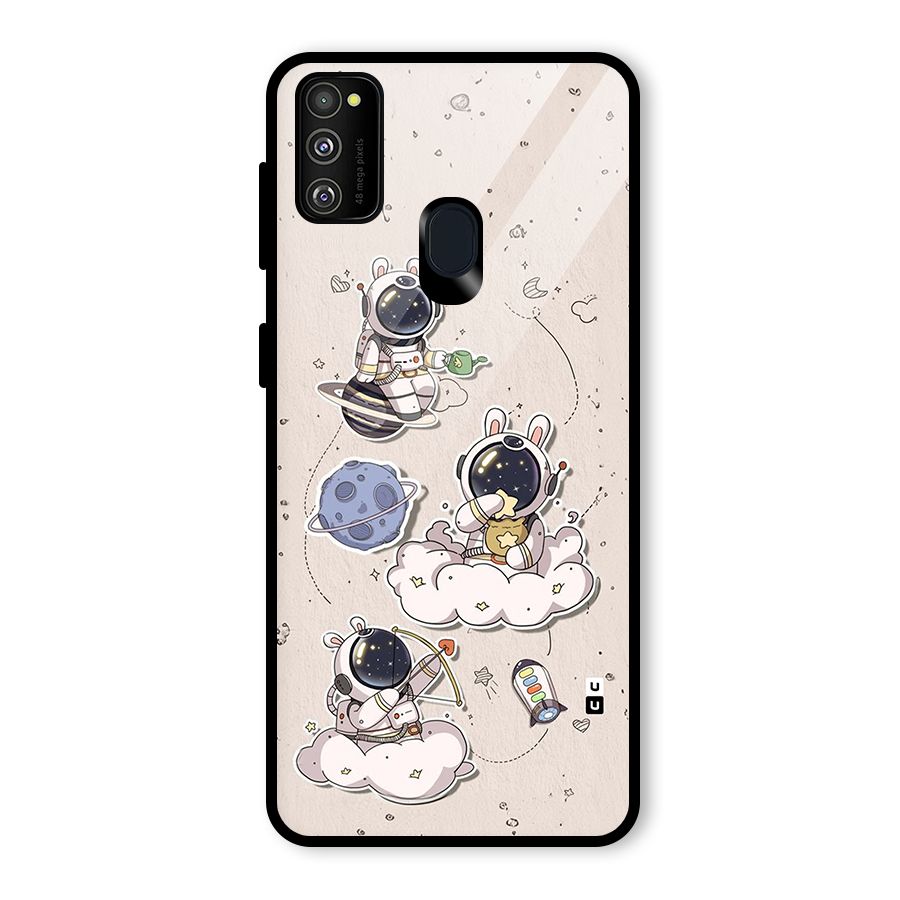 Lovely Astronaut Playing Glass Back Case for Galaxy M30s