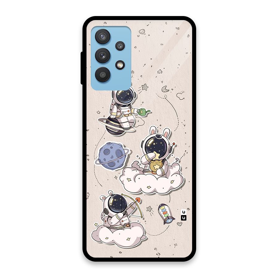 Lovely Astronaut Playing Glass Back Case for Galaxy M32 5G