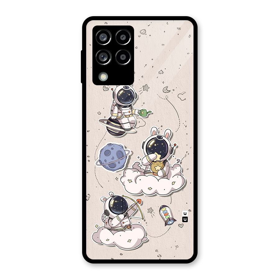 Lovely Astronaut Playing Glass Back Case for Galaxy M53 5G
