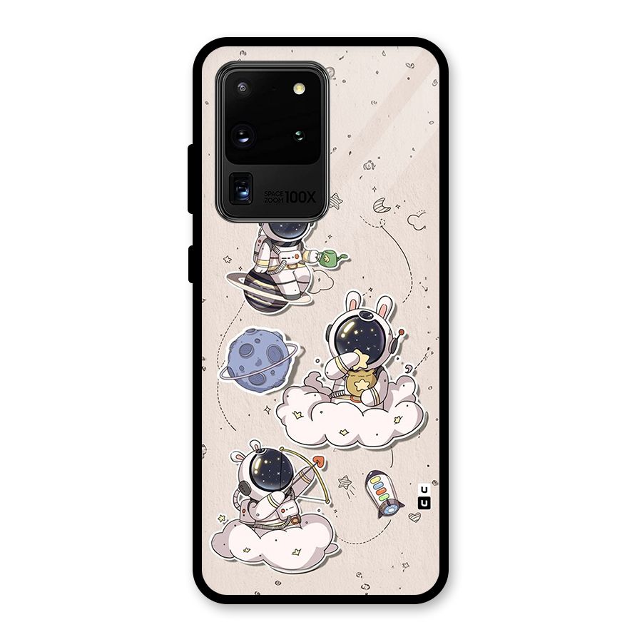 Lovely Astronaut Playing Glass Back Case for Galaxy S20 Ultra