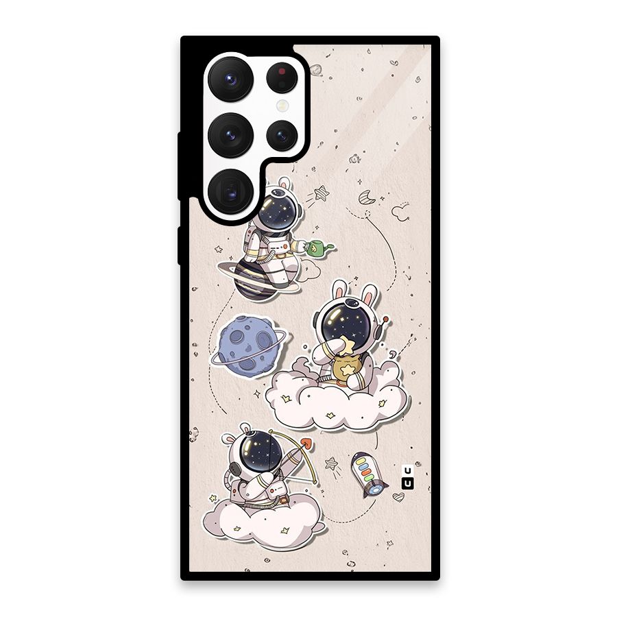 Lovely Astronaut Playing Glass Back Case for Galaxy S22 Ultra 5G