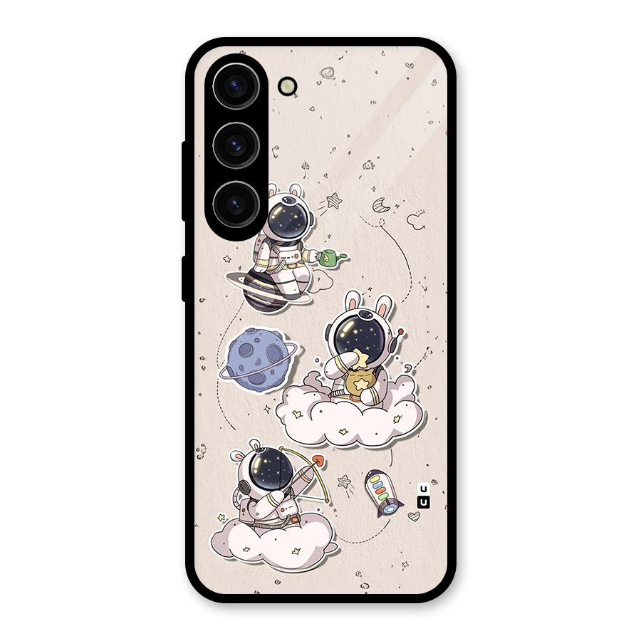 Lovely Astronaut Playing Glass Back Case for Galaxy S23